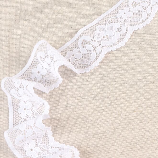 33mm Elastische Spitzenborte Blumen weiß