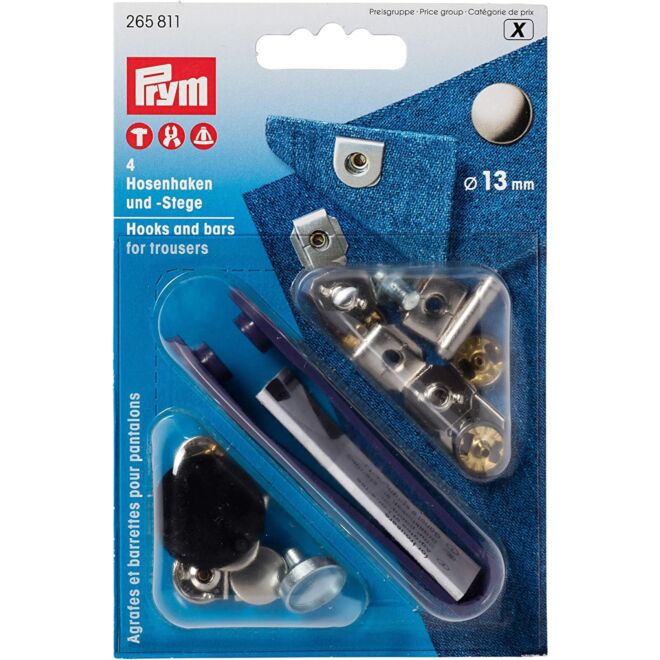 Prym Nähfrei-Hosenhaken und Stege, 13mm, silberfarbig/brüniert
