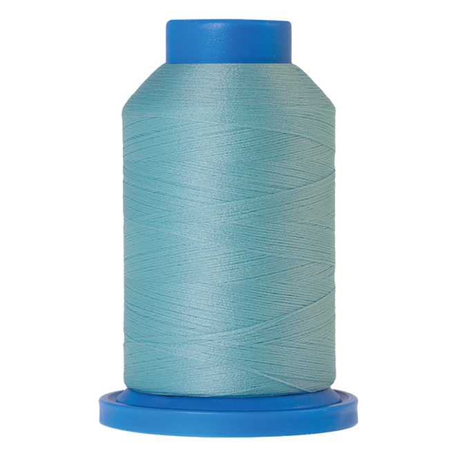 Amann Mettler Seraflock in der Farbe Aqua auf der 1000m Kone. Seraflock ist ein Bauschgarn, besonders geeignet für Dessous, Schwimm- und Sportbekleidung.