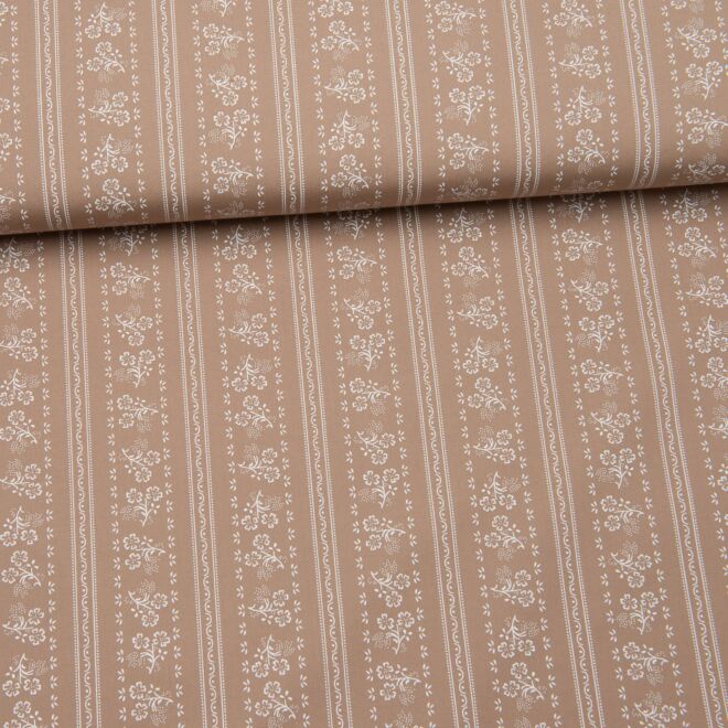 Trachtenstoff "Herzstück" Blumenstreifen weiß/beige