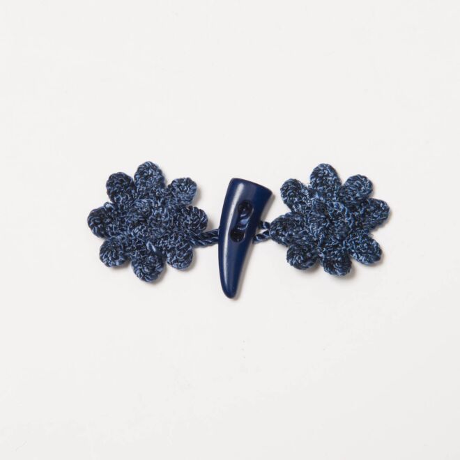 Dufflecoatverschluss Blümchen 8cm navy