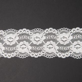 70mm Spitze elastisch Barockblumen weiß